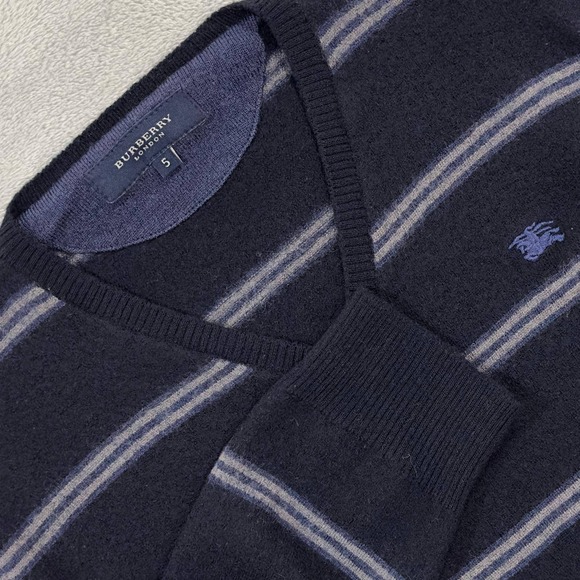 Burberry London Mens V Neck Striped Merino‎ Wool Sweater Size 5 XS